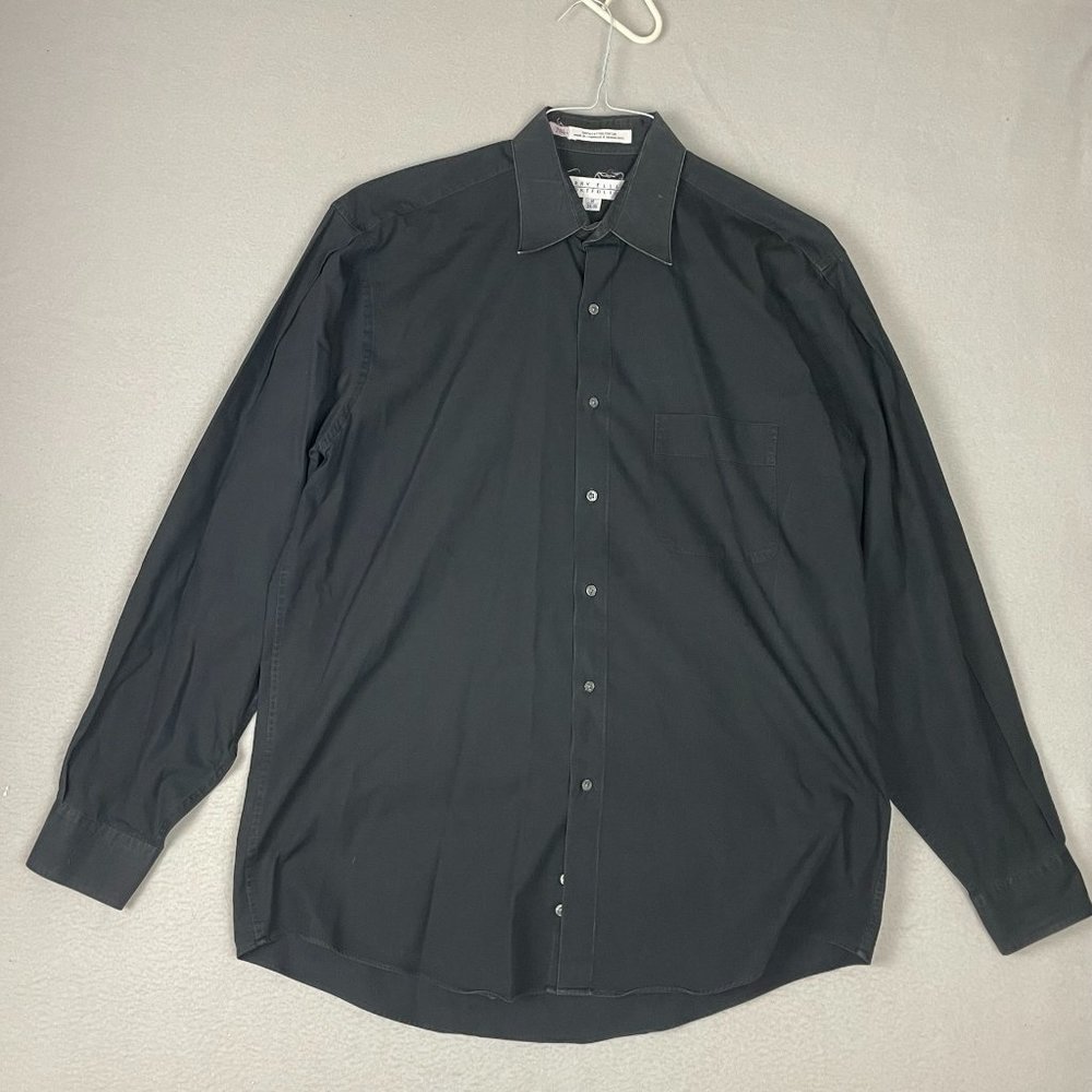 Perry Ellis Portfolio Mens Solid Black Long Sleeve Button Up Shirt Size 16 34/35